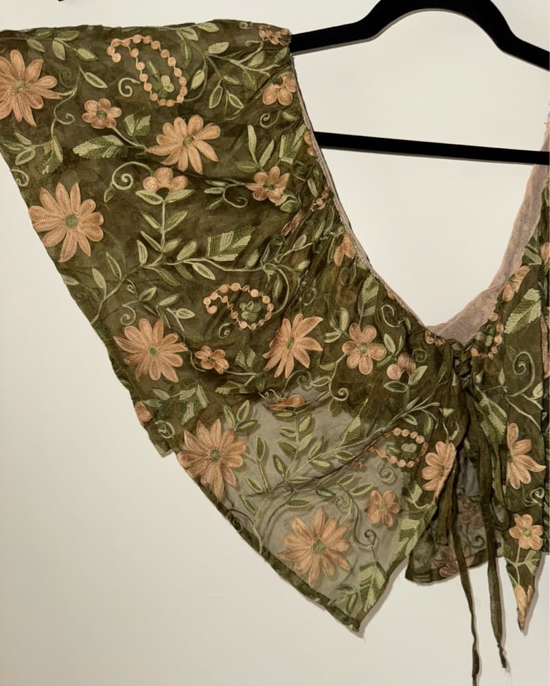 Embroidered Flounce Crop Top - Handmade - Image 3