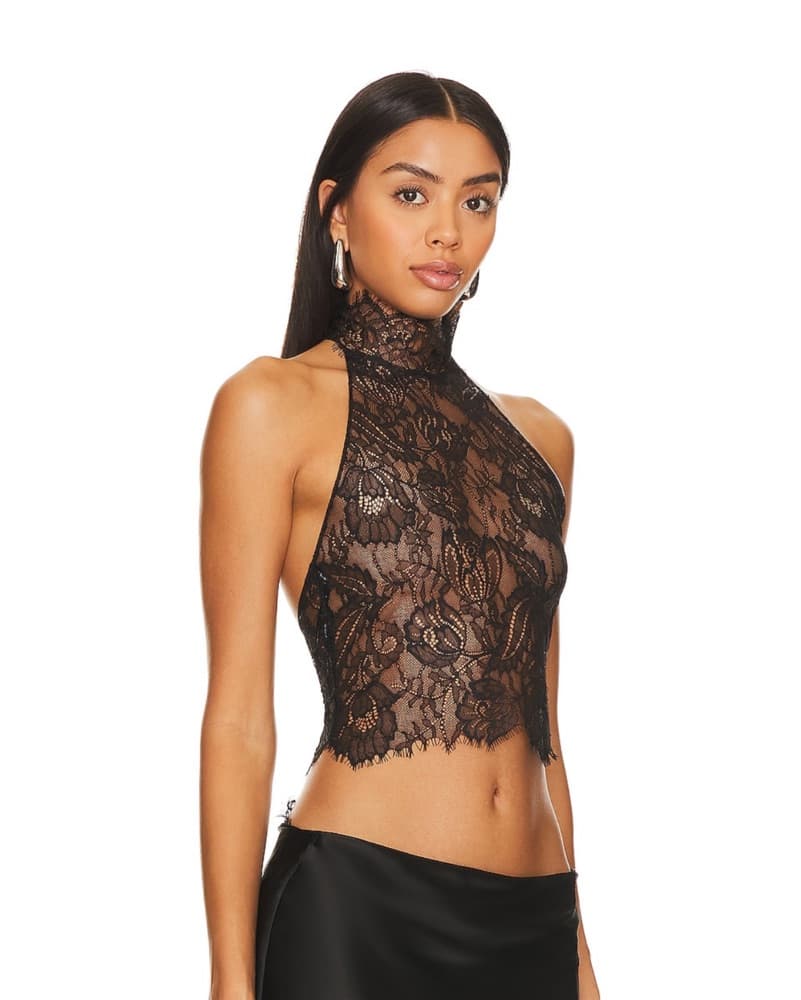 Retrofete Violet Lace Halter Crop Top - Image 2