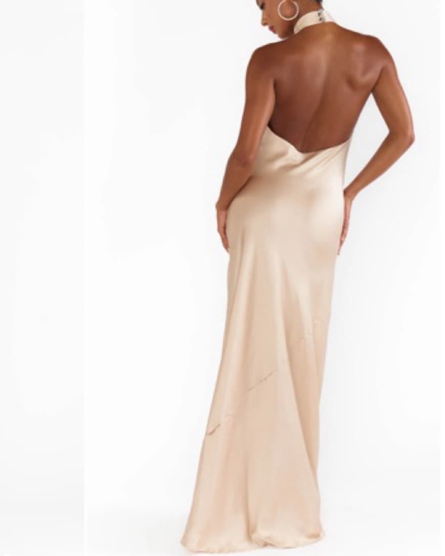 Champagne Silk Cross Halter Gown - Image 3