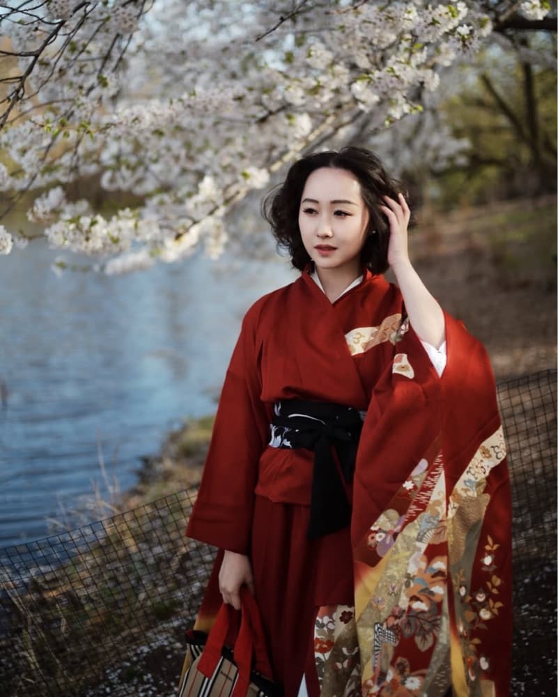 Red Silk Kimono Gown With Belt - Image 4