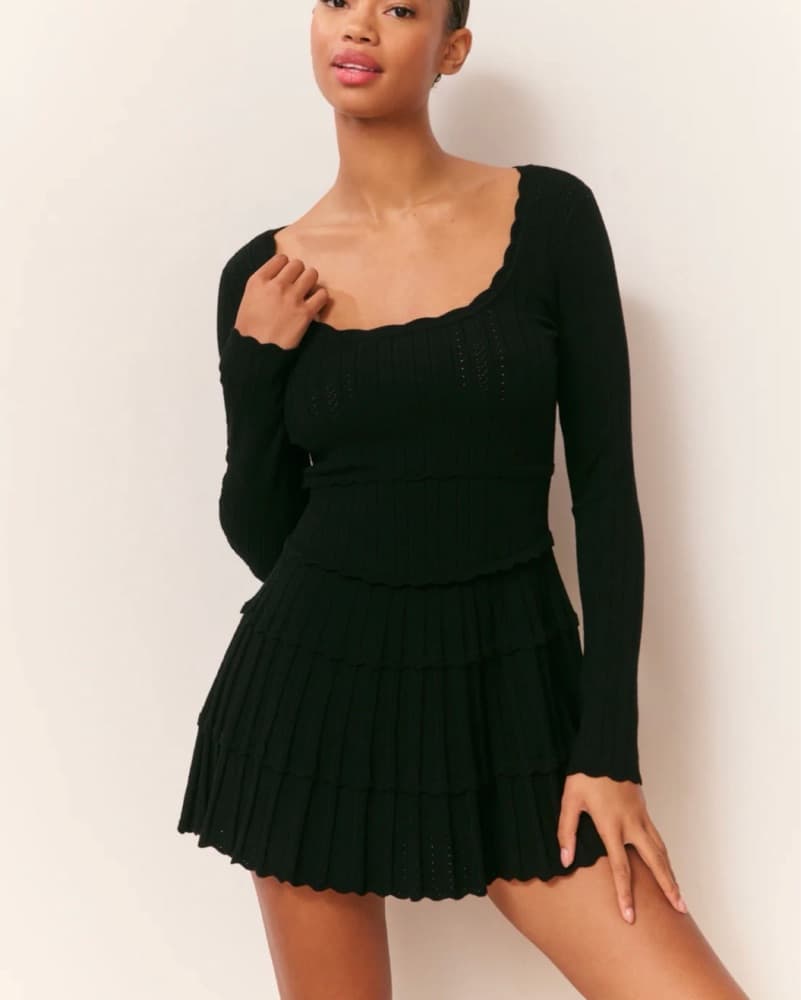 Stretch Pointelle Mini Dress - Image 1