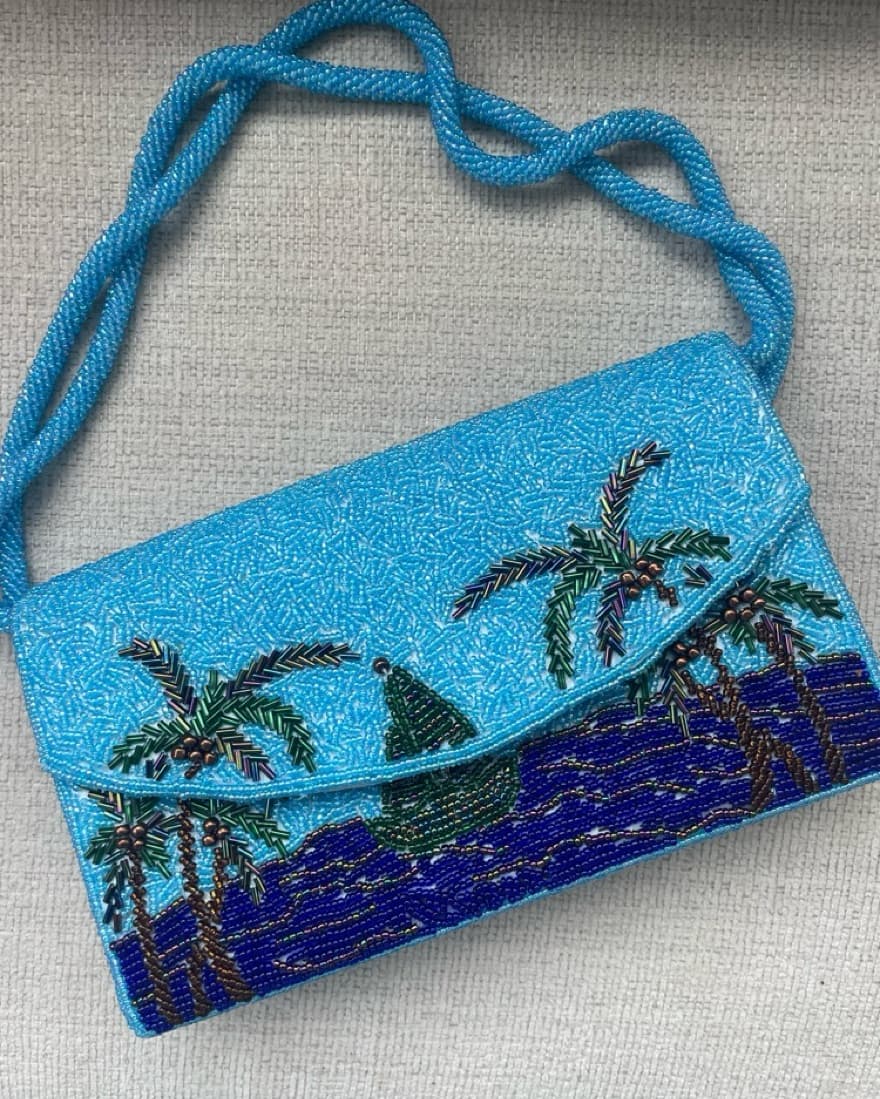 Vibrant Blue Palm Tree Embroidered Crossbody Bag - Image 1