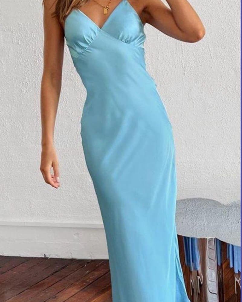 Sleek Aqua Maxi Dress - Image 1