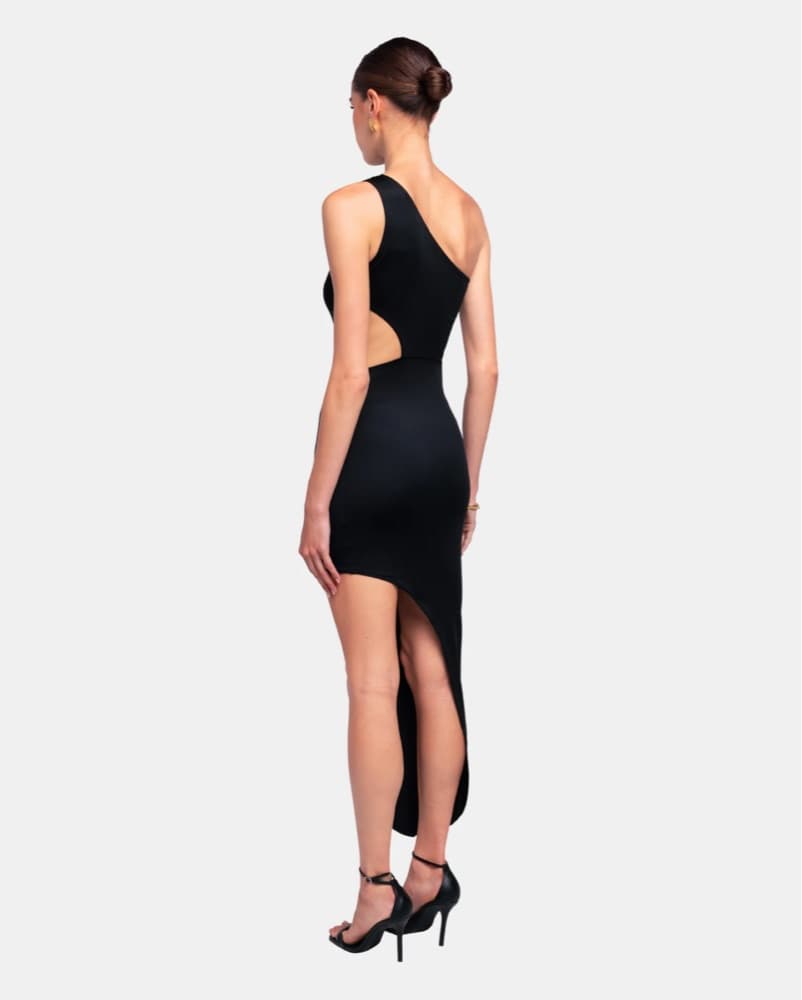 Sleek One-Shoulder Black Cocktail Dress - Image 3