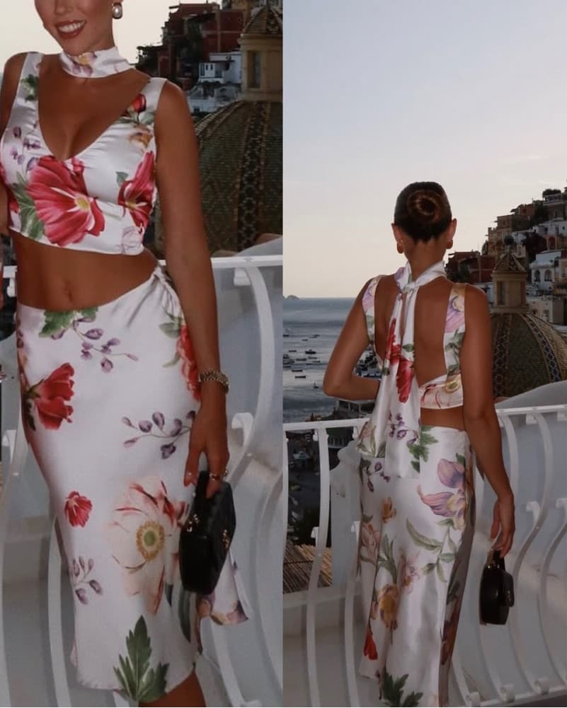 Meshki Floral Top Scarf Skirt Set SMALL - Image 1