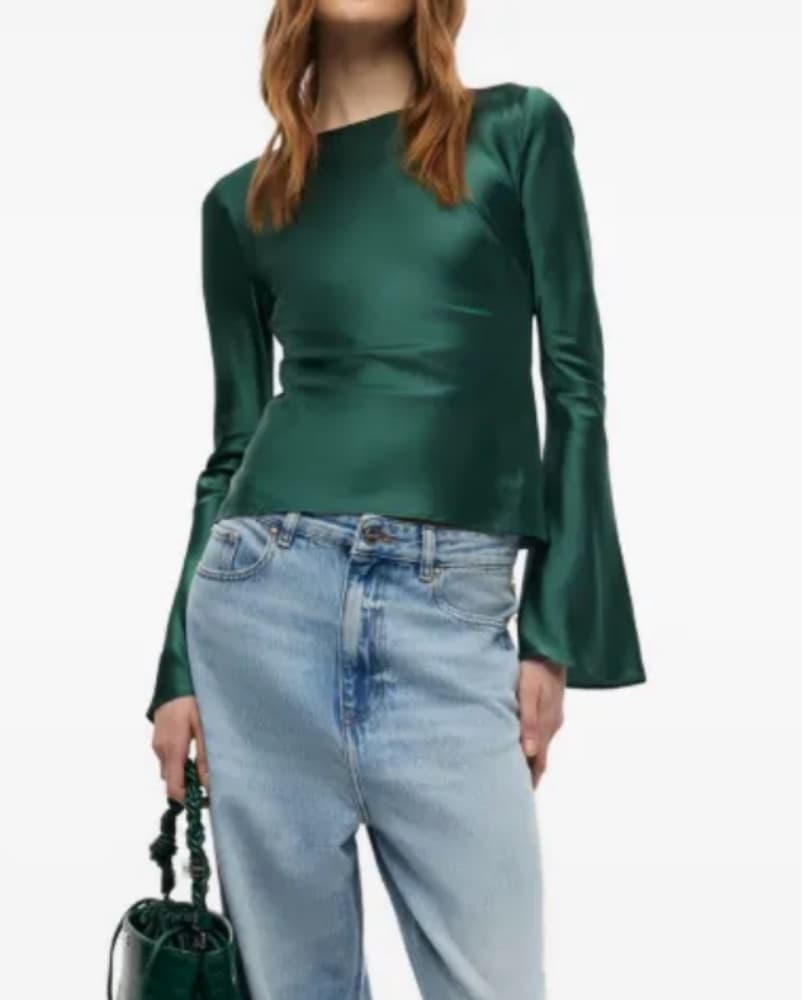 Green Satin Blouse  - Image 1