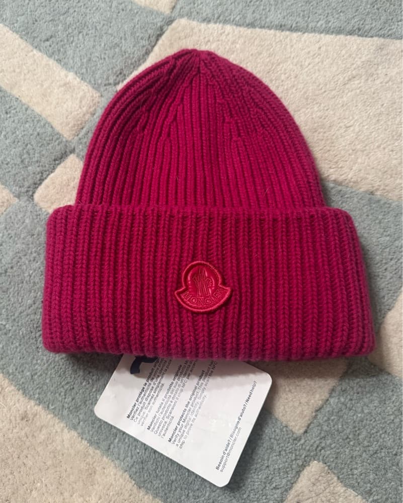 Dark Pink Wool Moncler Beanie - Image 3