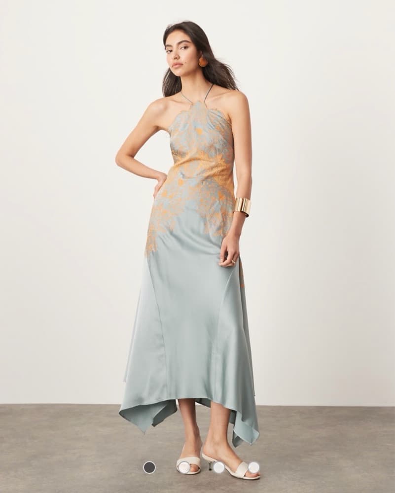 Blue Halter Dress With Lace Appliqué  - Image 2