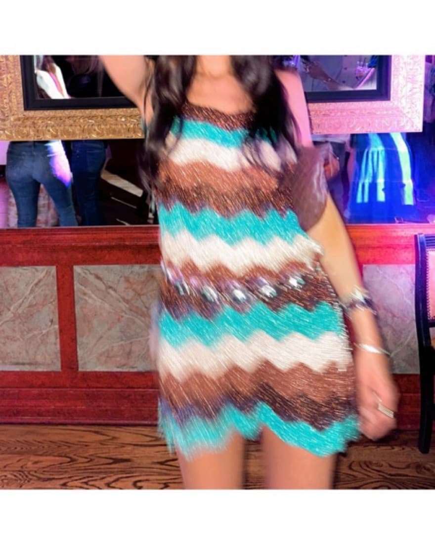 Boho Chic Chevron Knit Mini Dress - Image 3