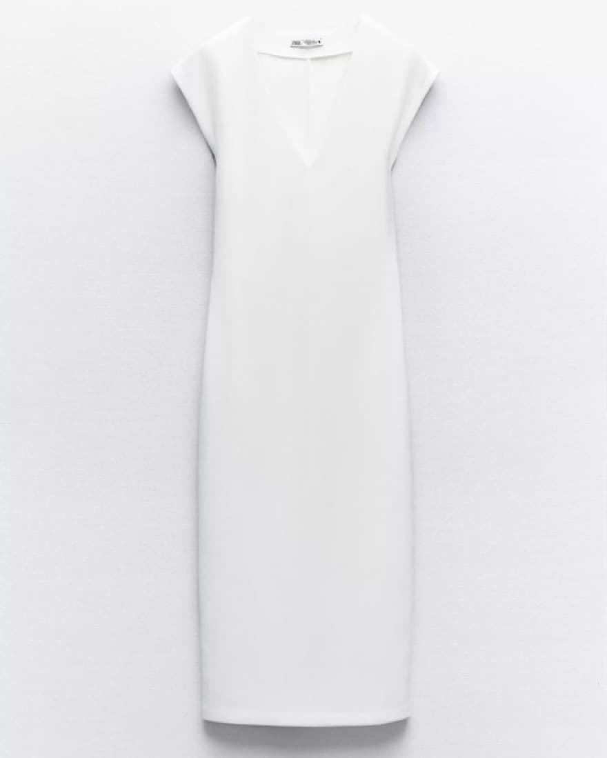 White V Neck Midi Dress - Image 1