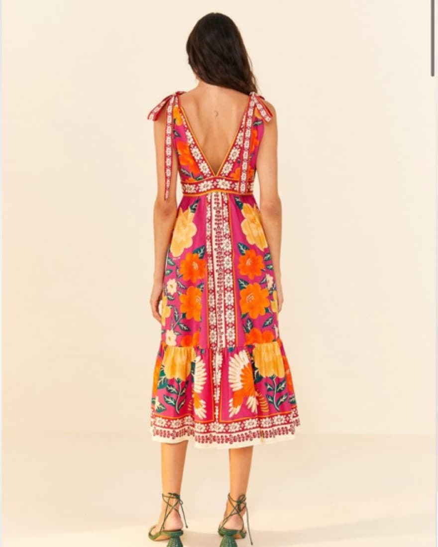 Farm Rio Pink Flower Tapestry Midi Dress - Image 2