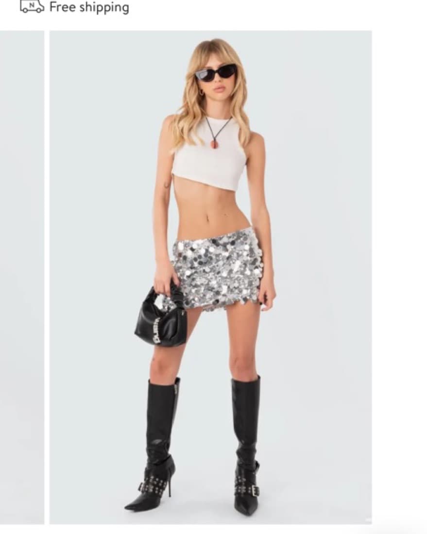 Edikted Silver Sequin Skirt - Image 1