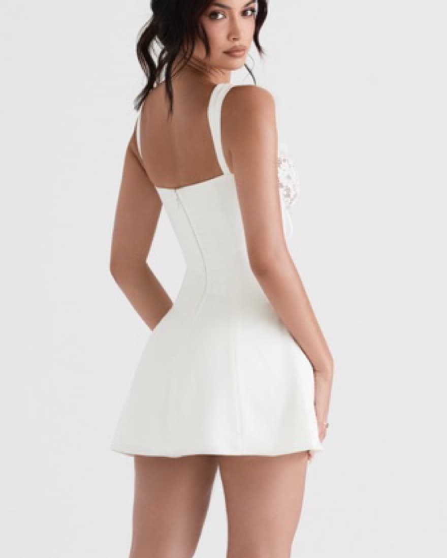 Adriana Ivory Satin And Lace Mini Dress - Image 2