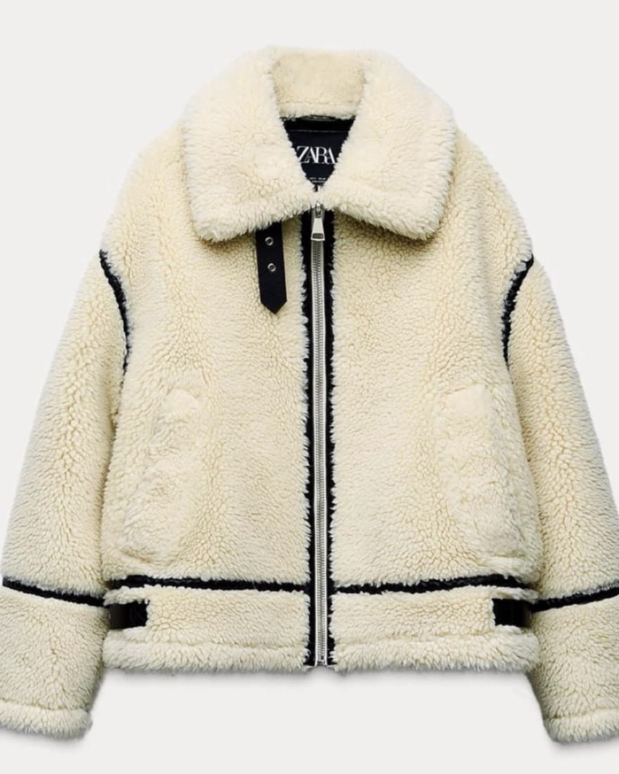 Zara Faux Fur Biker Teddy Jacket - Image 1