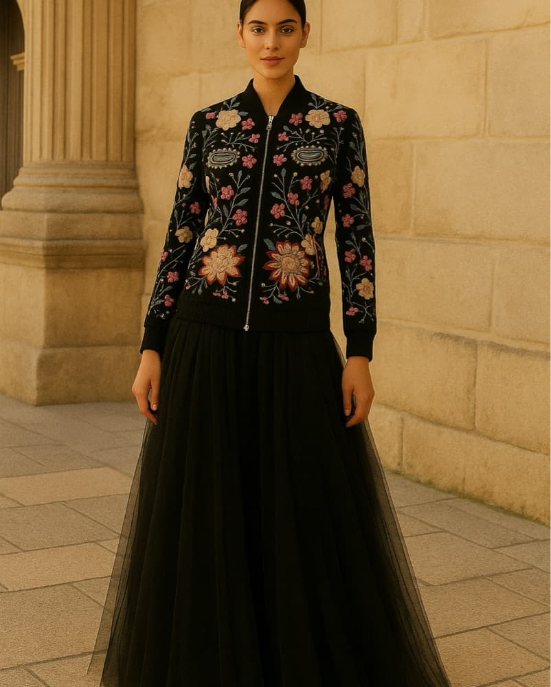 Stunning Floral Embroidered Bomber Jacket - Image 6