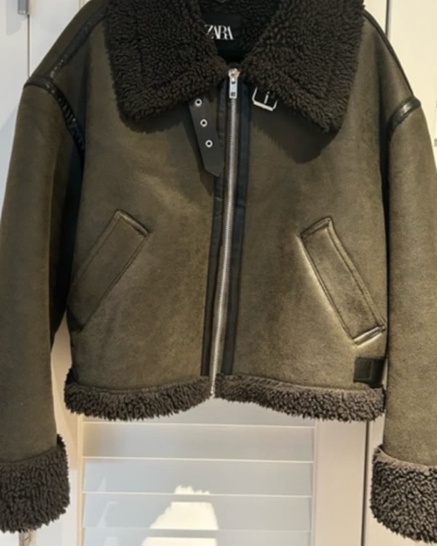 Zara Green Bomber Sherpa Jacket - Image 2