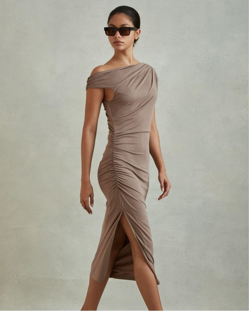 Reiss Brown Ruched Dress - Image 1