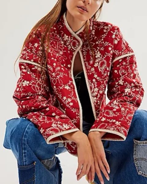 Free People Red Chloe Quilted Jacket - Image 2