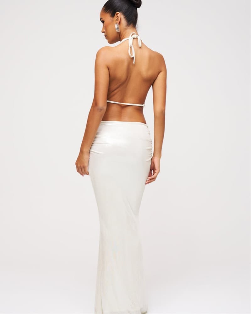 Elegant White Plunging Maxi Dress - Image 3