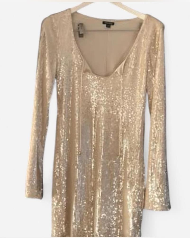 Sparkling Gold Sequin Mini Dress - Image 3