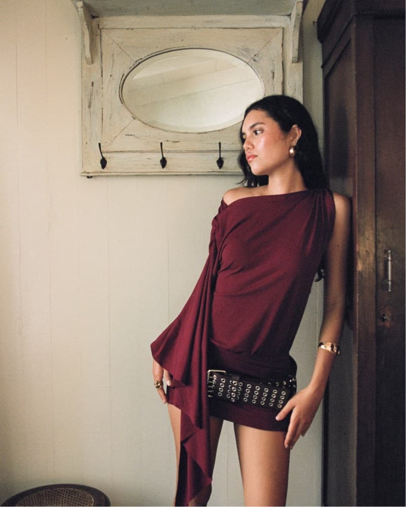 Slinky Swarovski Cherry Wine Mini Dress - Image 5