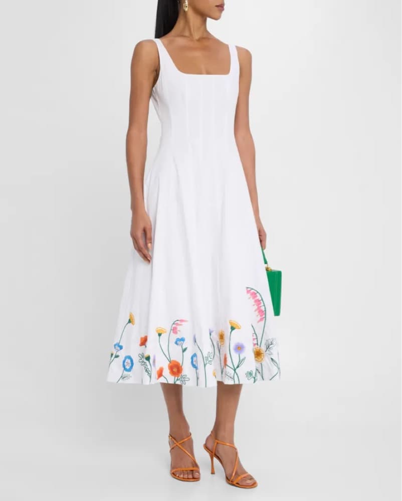 Staud Wells Embroidered Midi Dress  - Image 1
