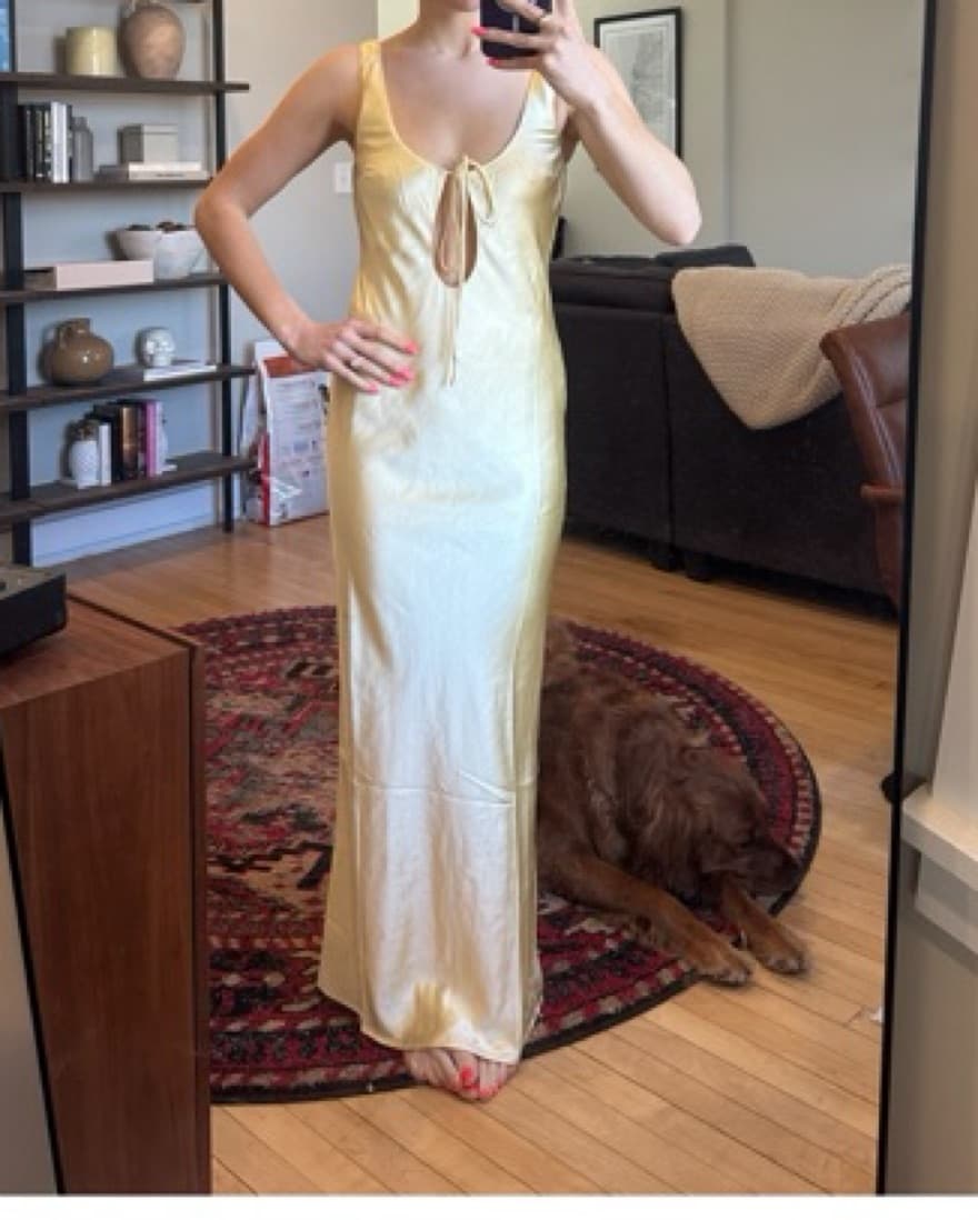Butter Yellow Keyhole Satin Maxi Dress - Image 5