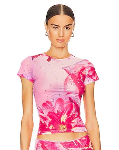 Miaou Pink Rose Mesh Tee - Image 1