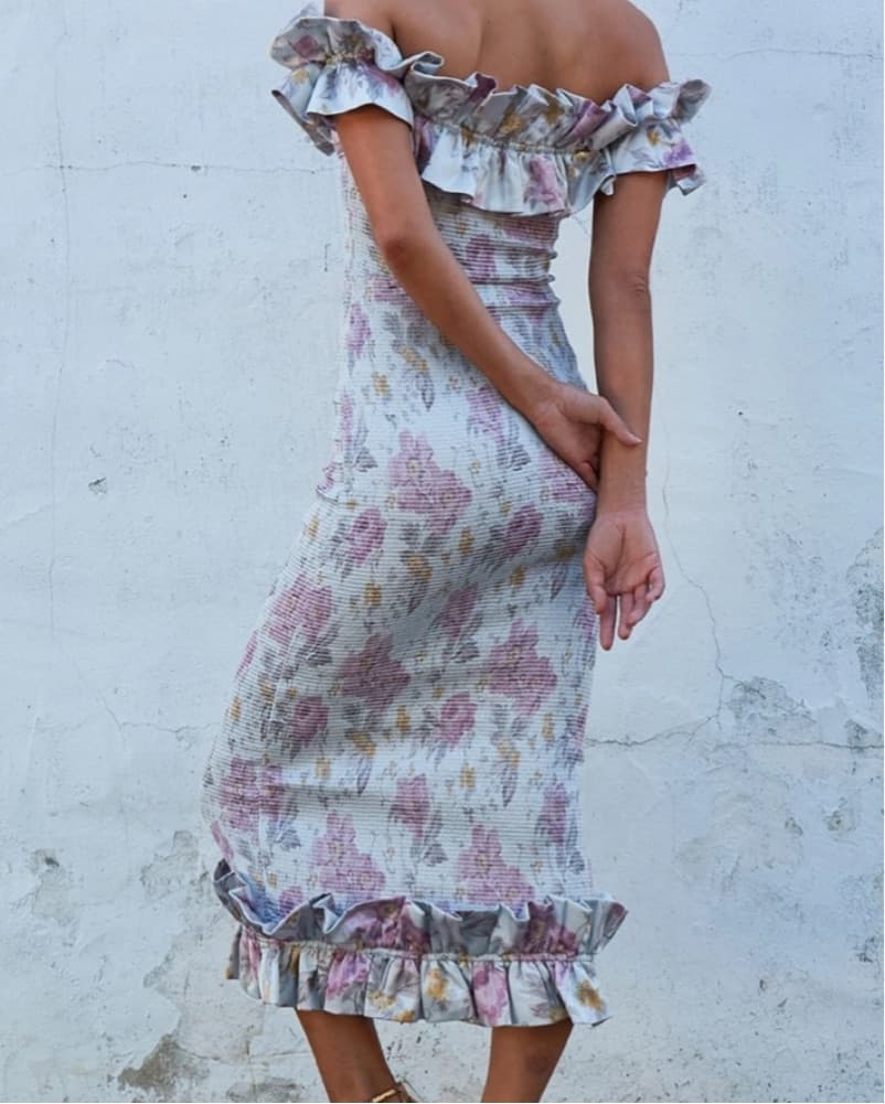Floral Ruffle Off-Shoulder Midi Dress - Image 2