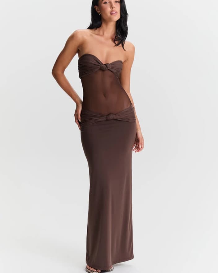 Sasha Therese Brown Ruched Maxi Dress - Image 2