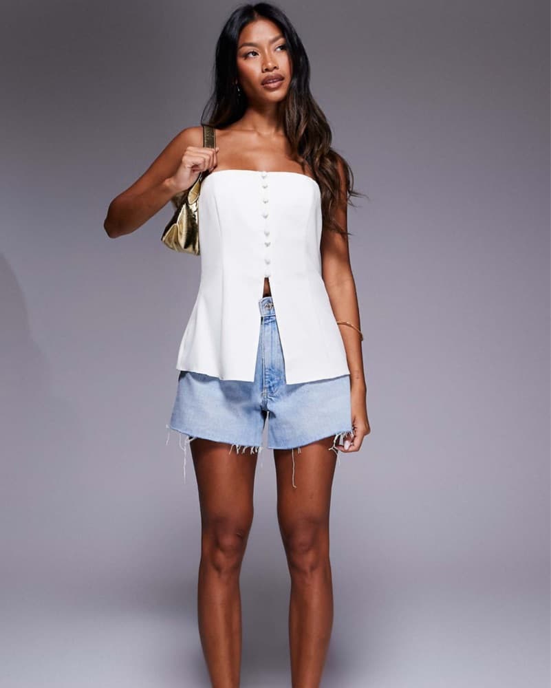 NEW White Button Front Strapless Top - Image 2