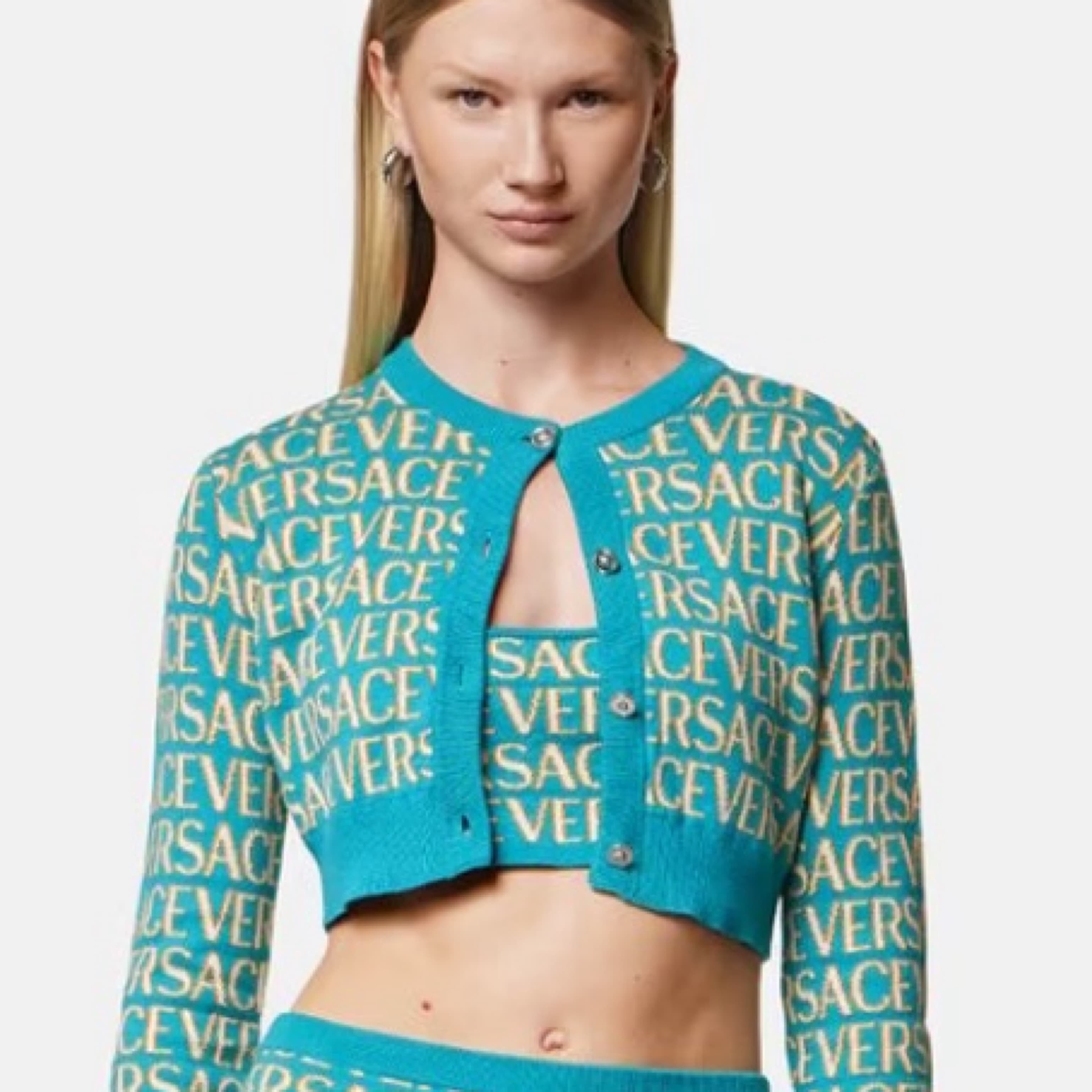 Versace Teal Crop Sweater Tank Set  - Image 1