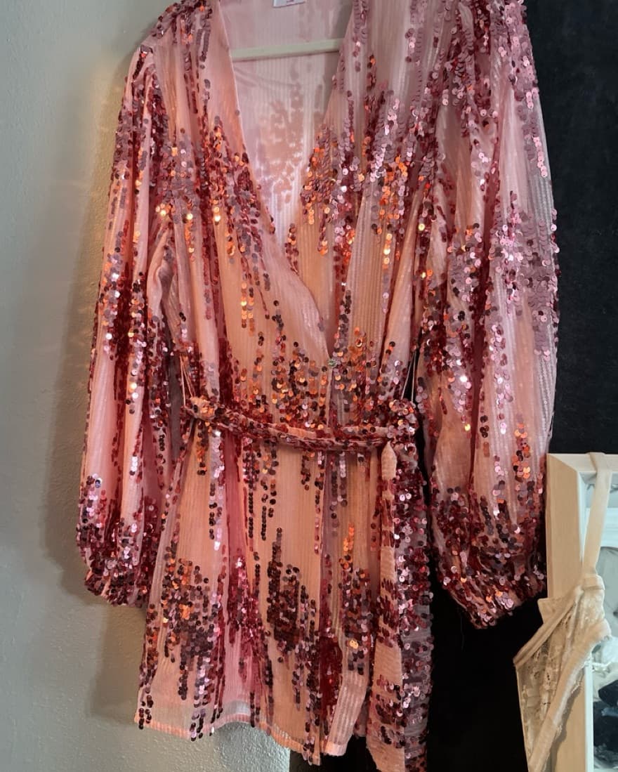 Pink Sequin Wrap Dress - Image 5
