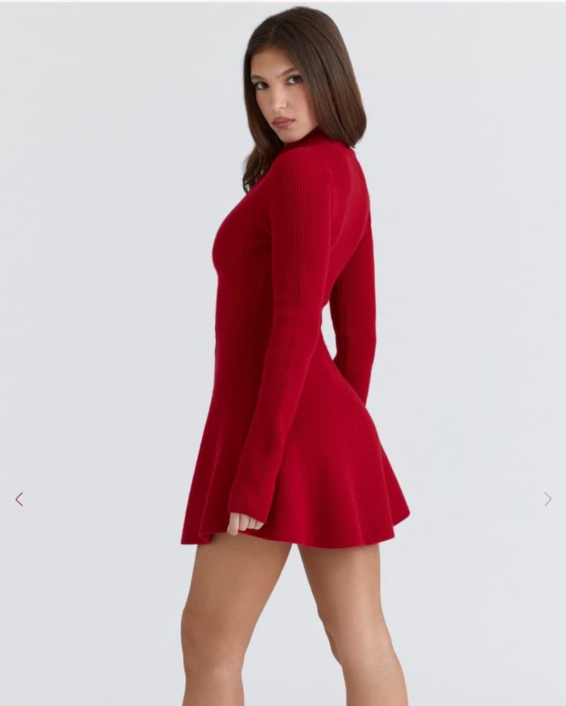 Vibrant Red Wool Dress - Image 5