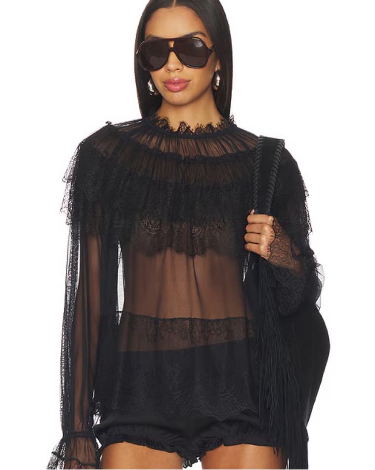 TULAROSA  Kylen Sheer Lace Trim Blouse - Image 3