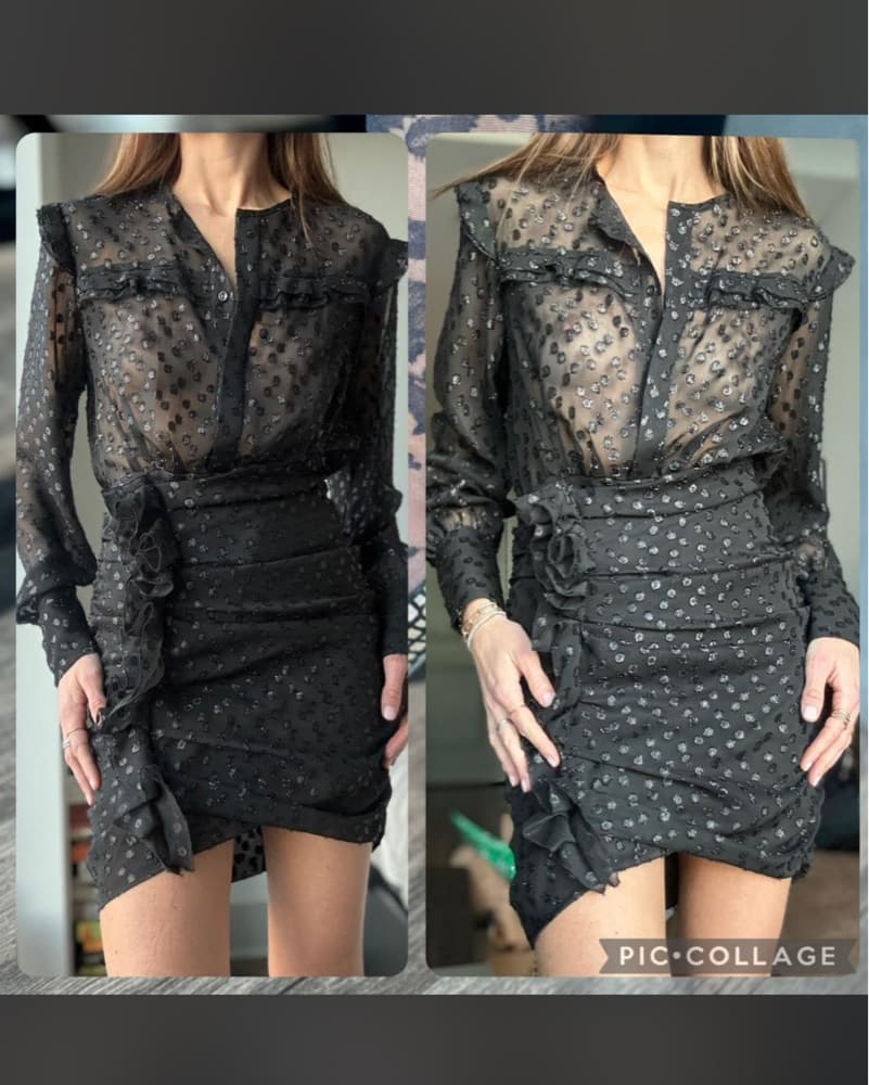 Isabel Marant Silk Sheer Black Metallic Sparkly Mini Ruffle Western Sexy Going Out Dress - Image 3