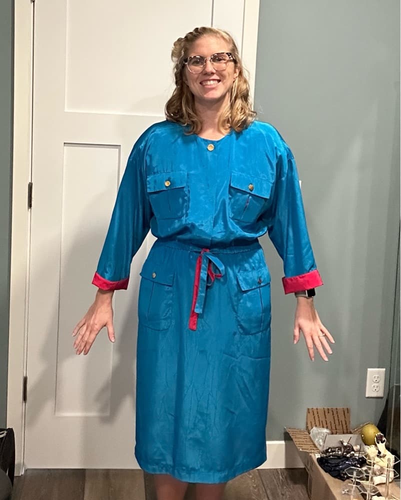 Vintage 80s Blue And Pink Jumpsuit Dress - Image 1