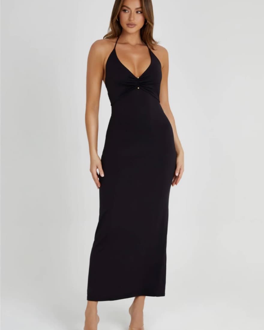 Backless Black Halter Dress - Image 1