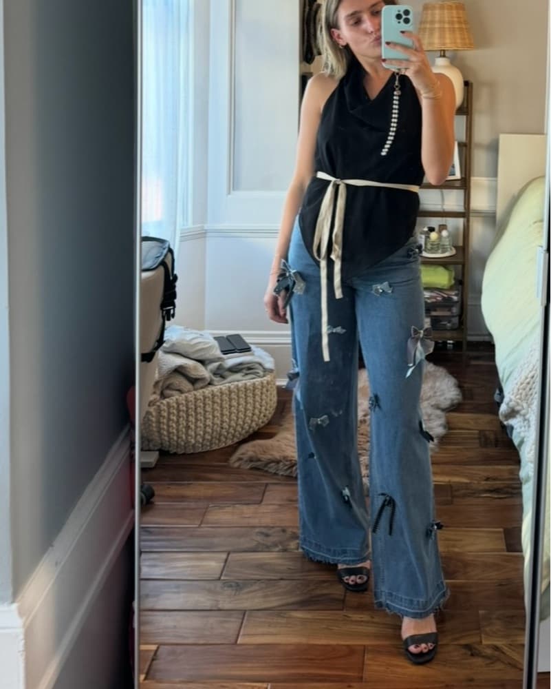 LoveShackFancy Dessa Bow Jeans - Image 3