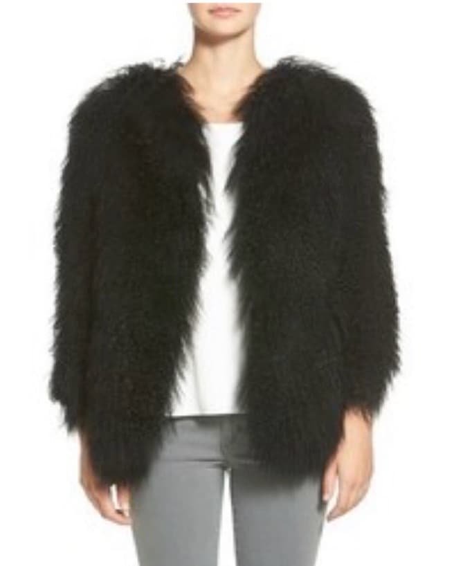 Pam & Gela Mongolian Lamb Fur Black Coat - Image 2