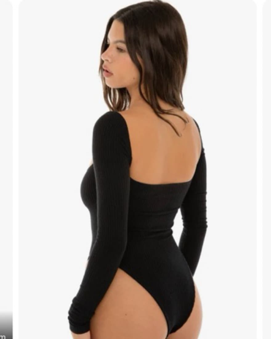 Black Ribbed Are You Am I Bodysuit  - Image 2