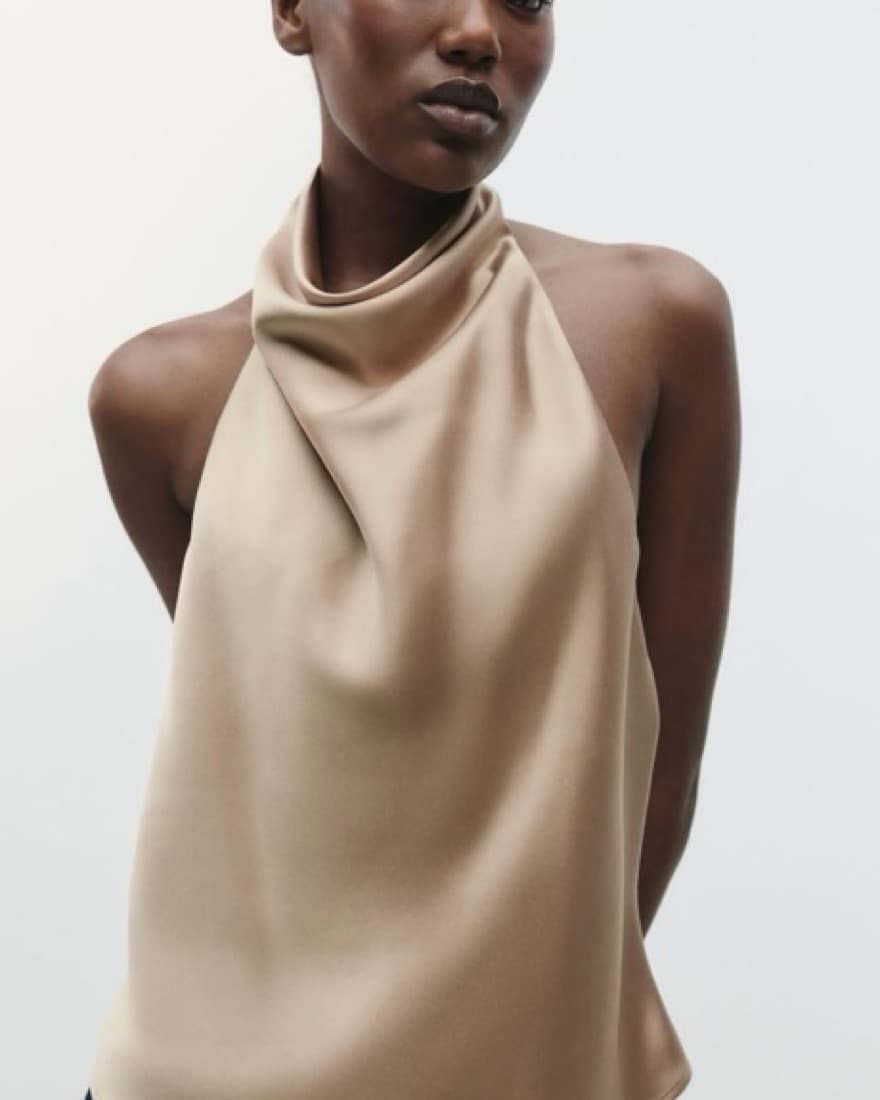 Zara Satin Effect Halter Top Beige - Image 1