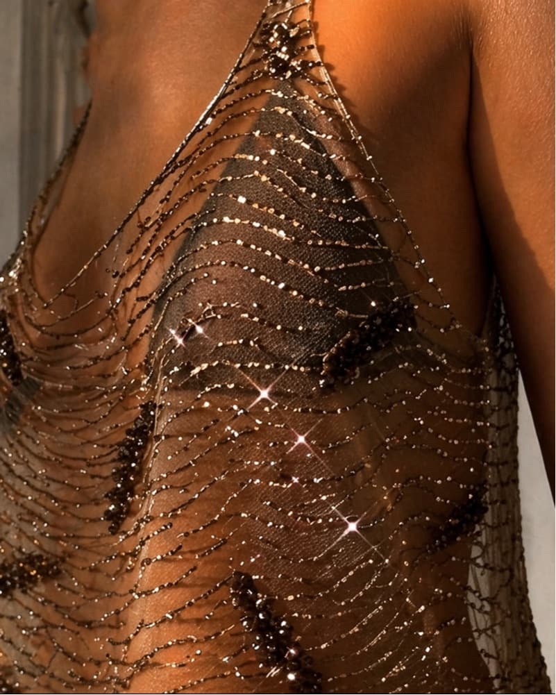 Beaded Embroidered Tulle Top - Image 1