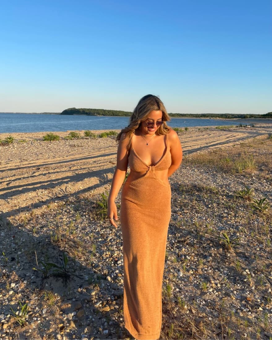Mixology Tan Summer Dress With Cut Outs - Image 2