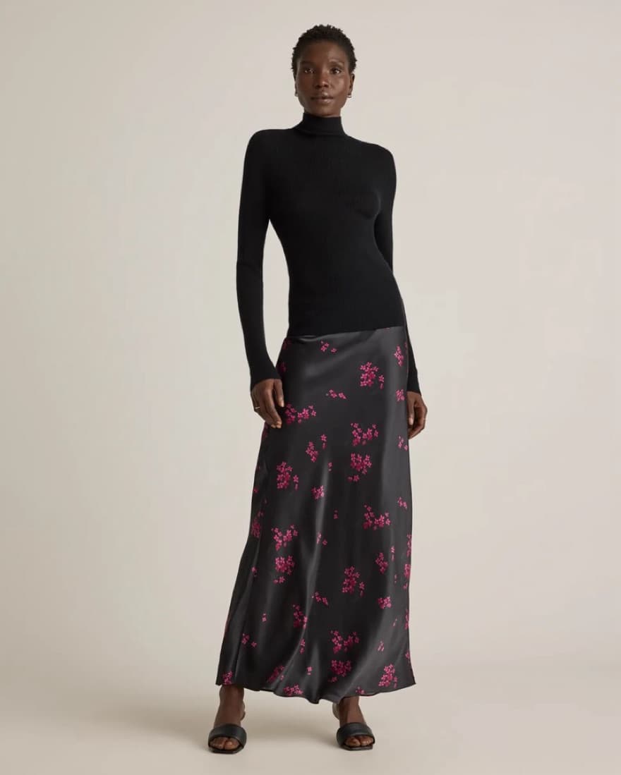 Quince Silk Maxi Skirt Black Floral - Image 2