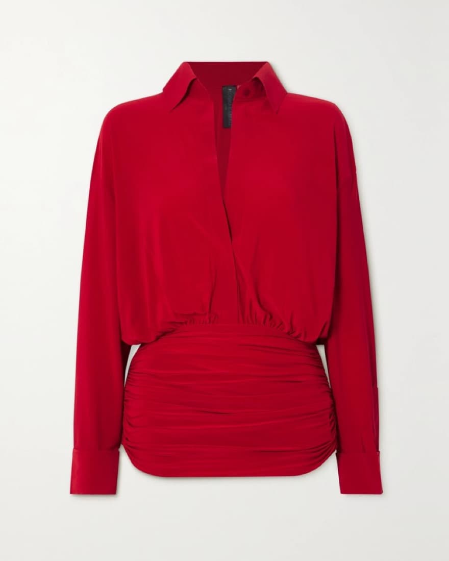 Red Collared Long Sleeve Mini Dress - Image 1