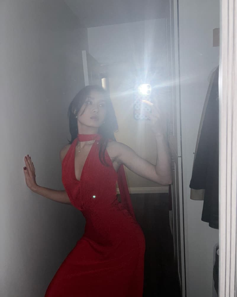 Red Midi Dress With Scarf - Image 1
