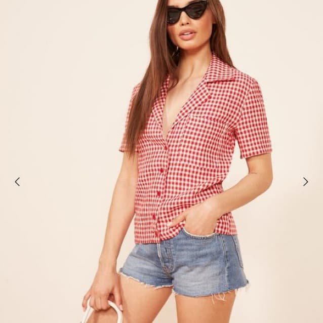 Reformation Red Gingham Linen Shirt - Image 1