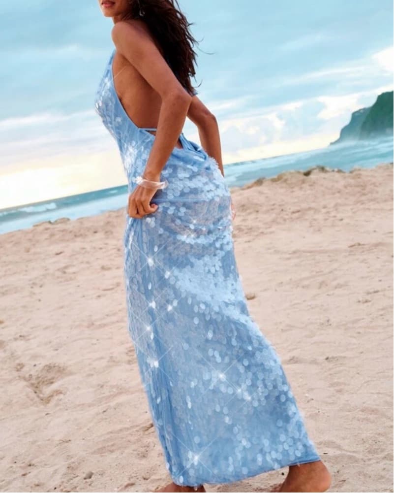 Blue Sequin Party Dress - Image 2