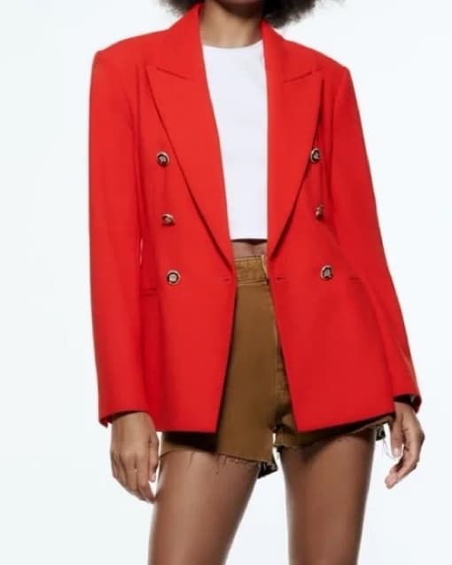 Tomato Red Double Breasted Blazer - Image 1